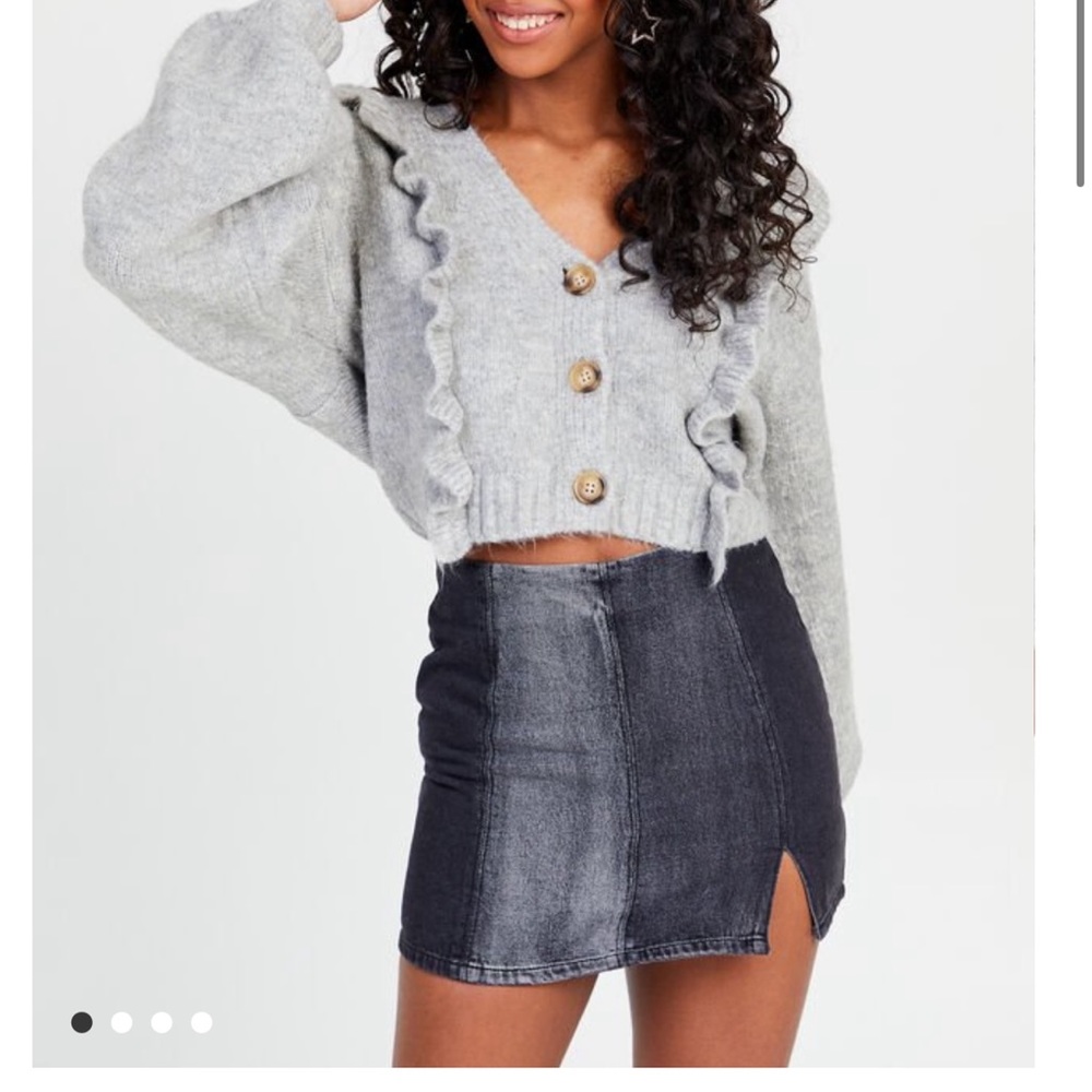 Black Jean Skirt with Grey Color Block